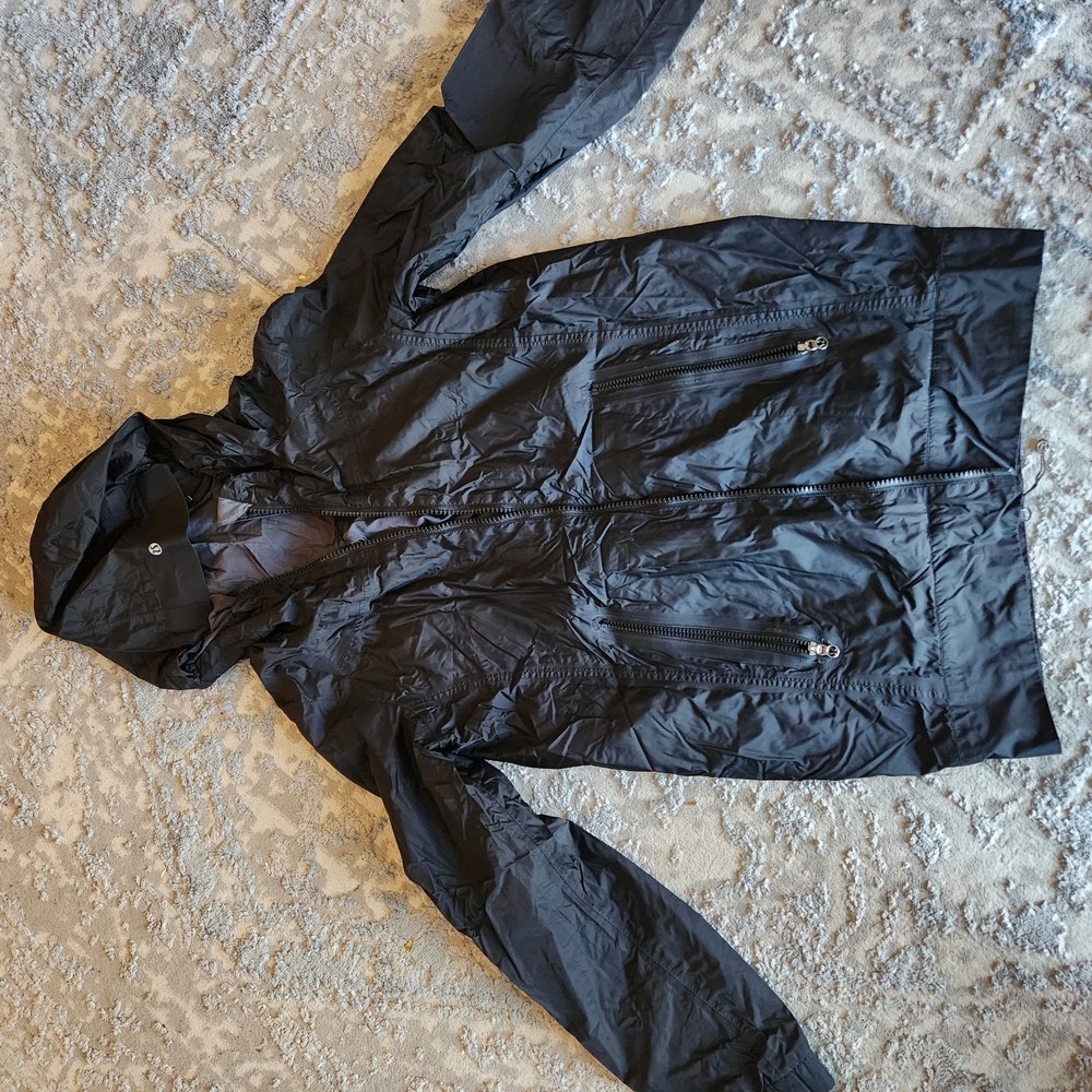 Black Hooded Raincoat with Quilted Texture
